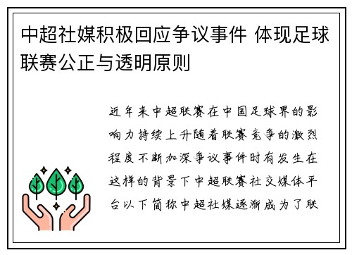 中超社媒积极回应争议事件 体现足球联赛公正与透明原则