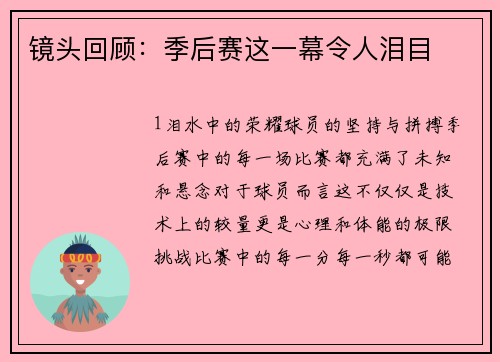 镜头回顾：季后赛这一幕令人泪目
